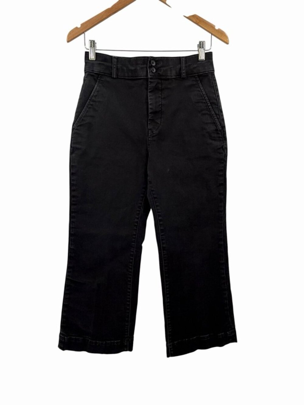 EVERLANE Women's Black Denim Organic Cotton Kick Flare Crop Pants Size 4